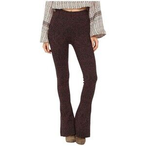 Free People Metallic Lurex Stretch Wine/Black Printed Flare Pants Size M EUC!!!
